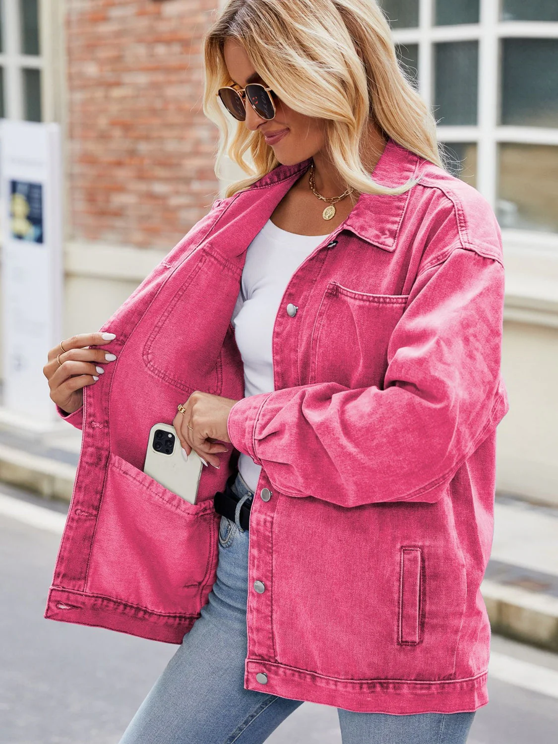 Button Up Denim Jacket with Pockets - Image 4