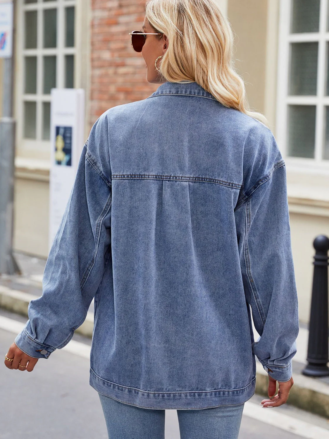 Button Up Denim Jacket with Pockets - Image 8