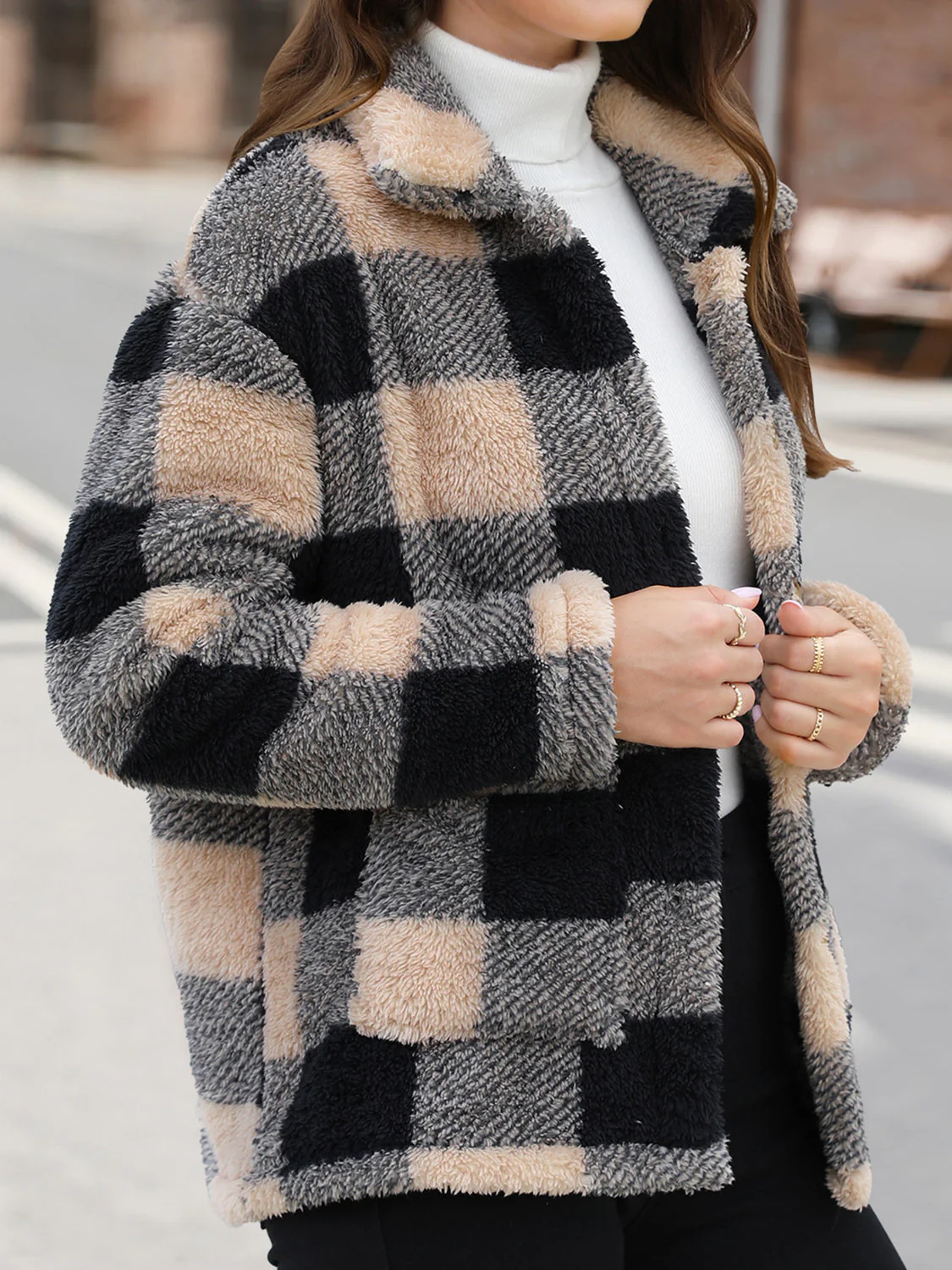 Button Up Drop Shoulder Fuzzy Jacket - Image 14