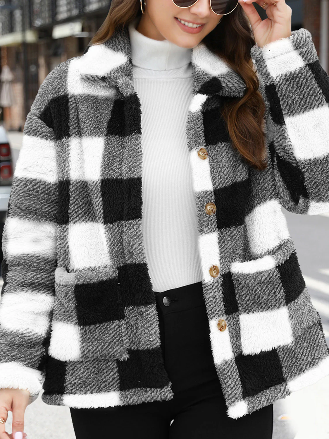 Button Up Drop Shoulder Fuzzy Jacket - Image 16