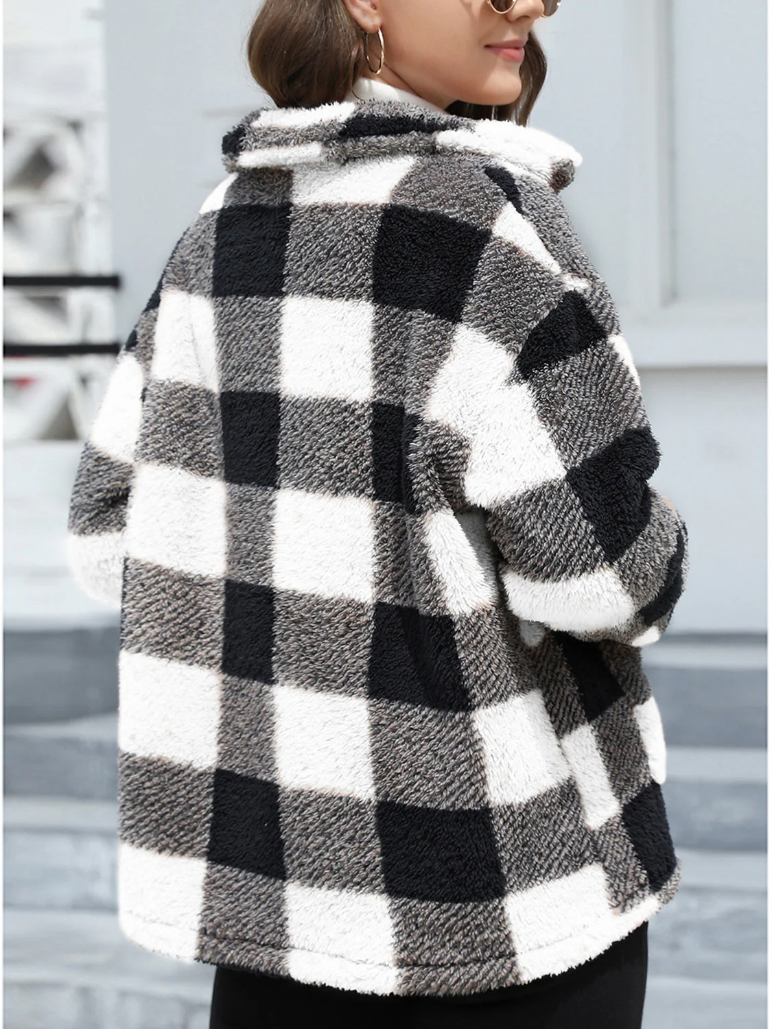 Button Up Drop Shoulder Fuzzy Jacket - Image 17