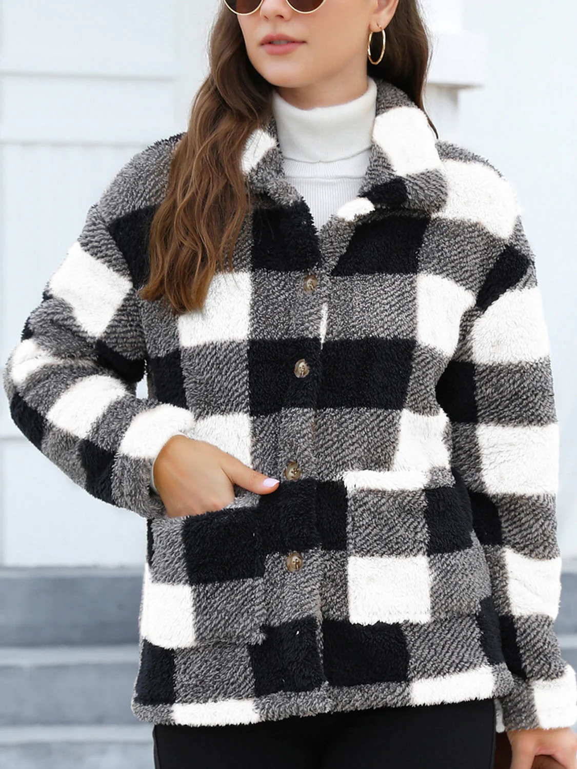 Button Up Drop Shoulder Fuzzy Jacket - Image 19