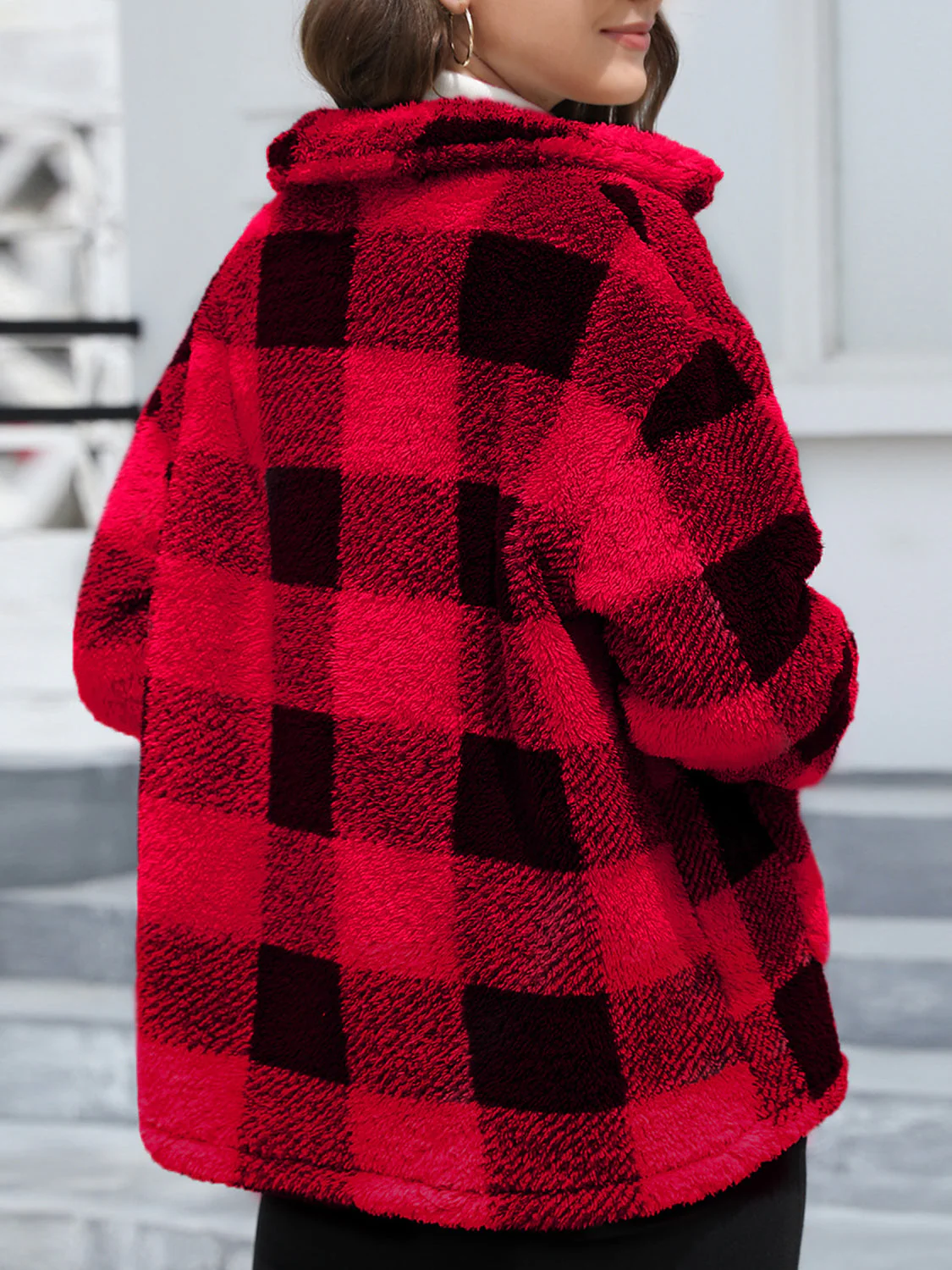 Button Up Drop Shoulder Fuzzy Jacket - Image 2