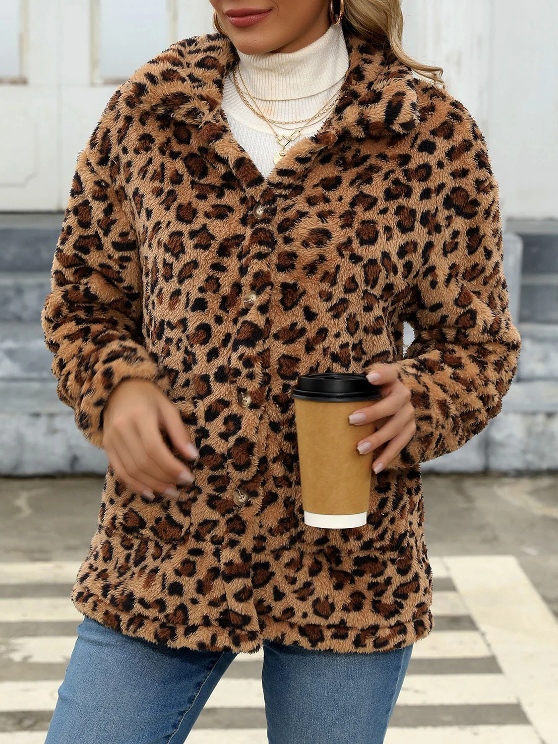 Button Up Drop Shoulder Fuzzy Jacket - Image 20