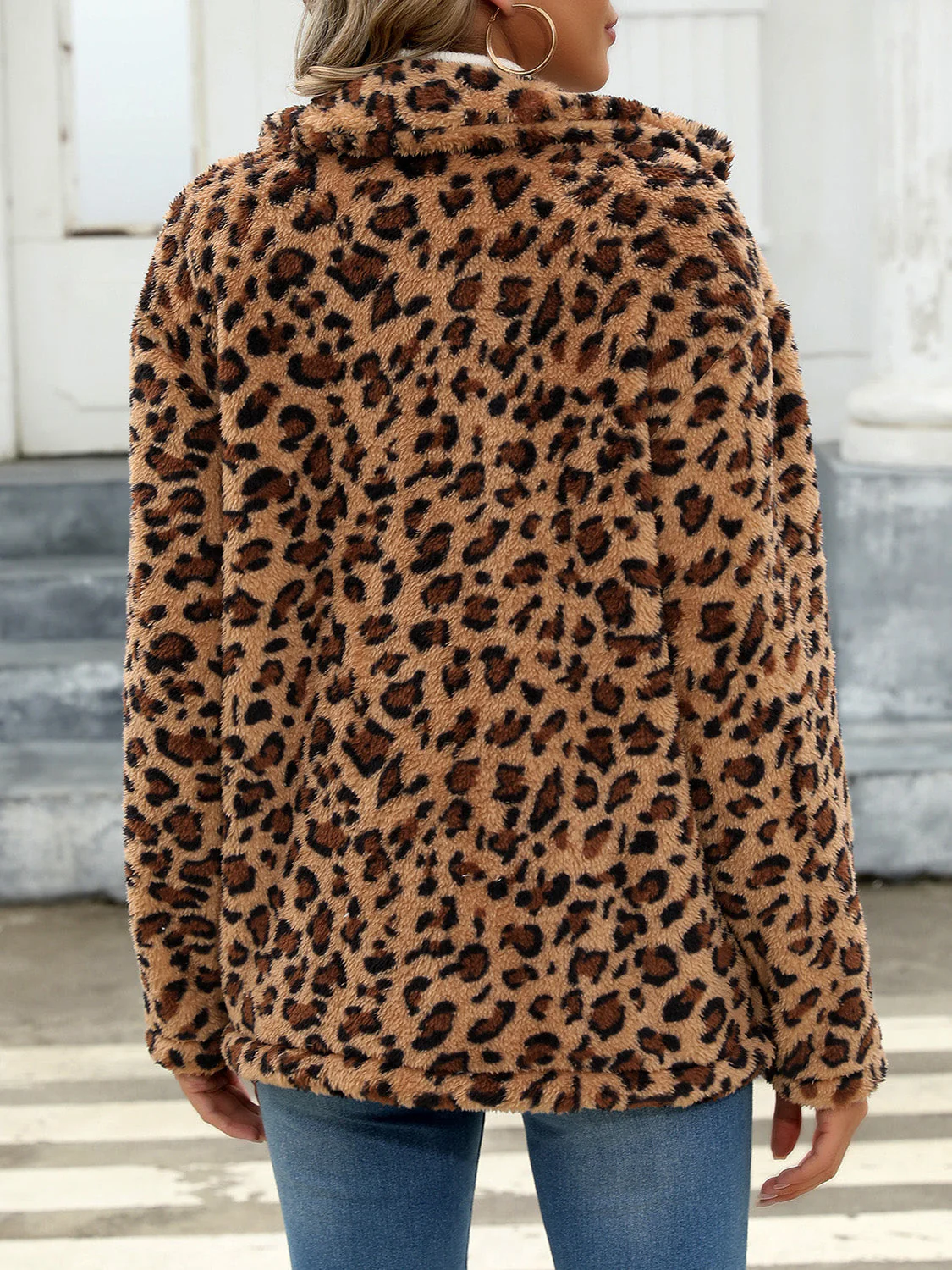 Button Up Drop Shoulder Fuzzy Jacket - Image 21