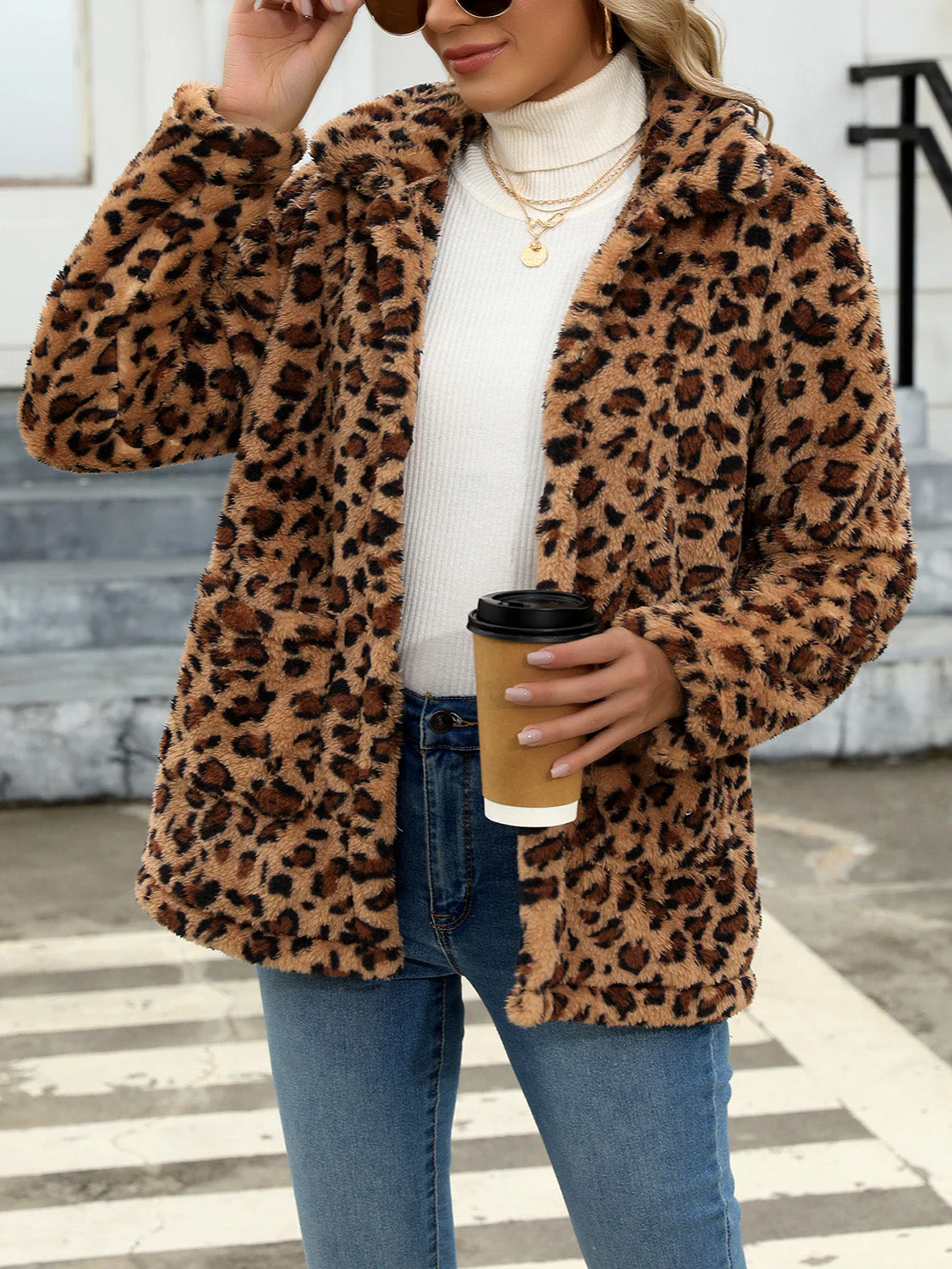 Button Up Drop Shoulder Fuzzy Jacket - Image 22
