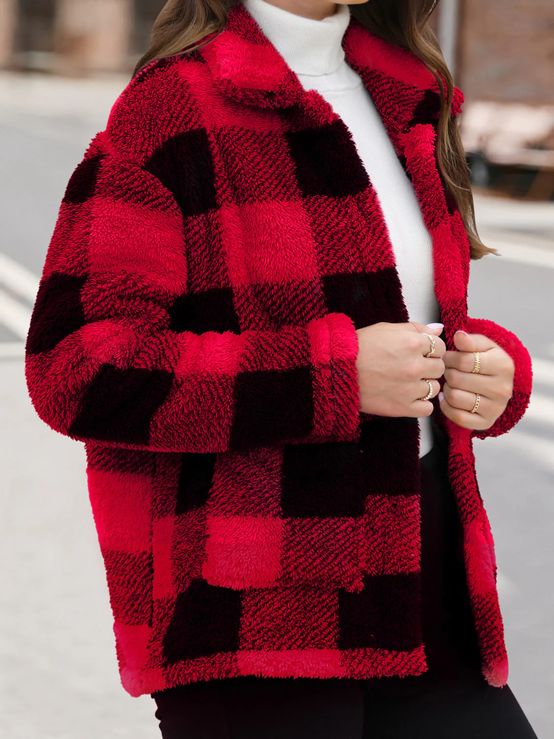 Button Up Drop Shoulder Fuzzy Jacket - Image 3