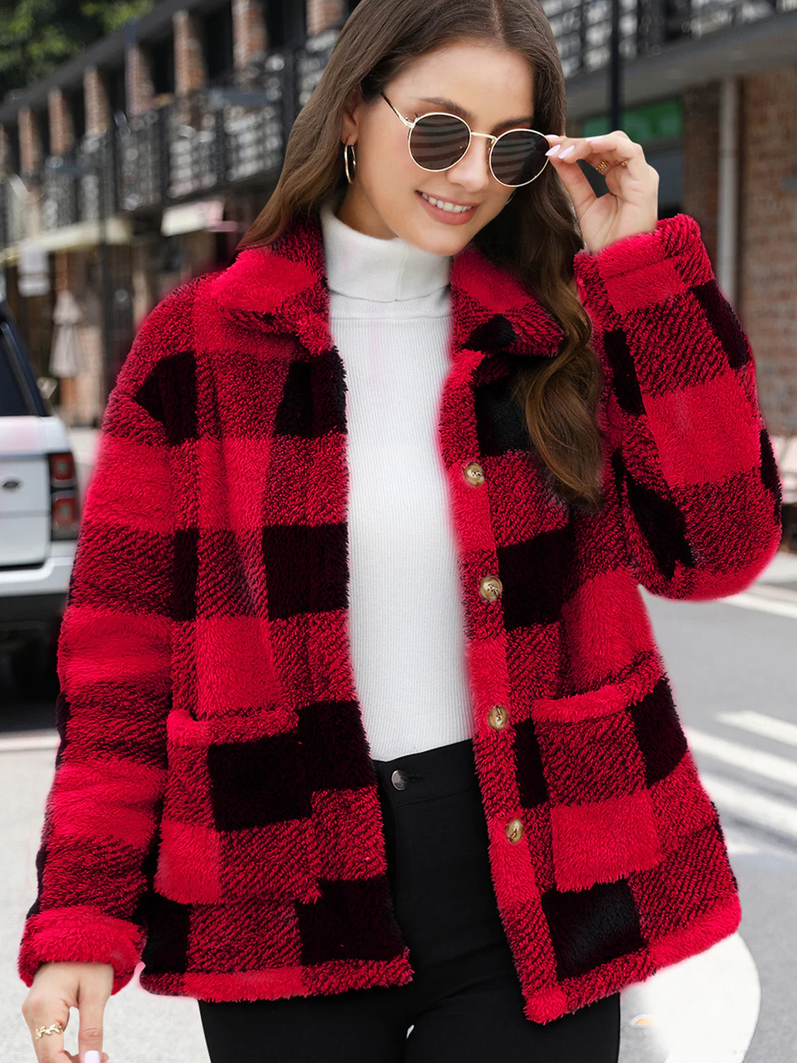 Button Up Drop Shoulder Fuzzy Jacket - Image 5