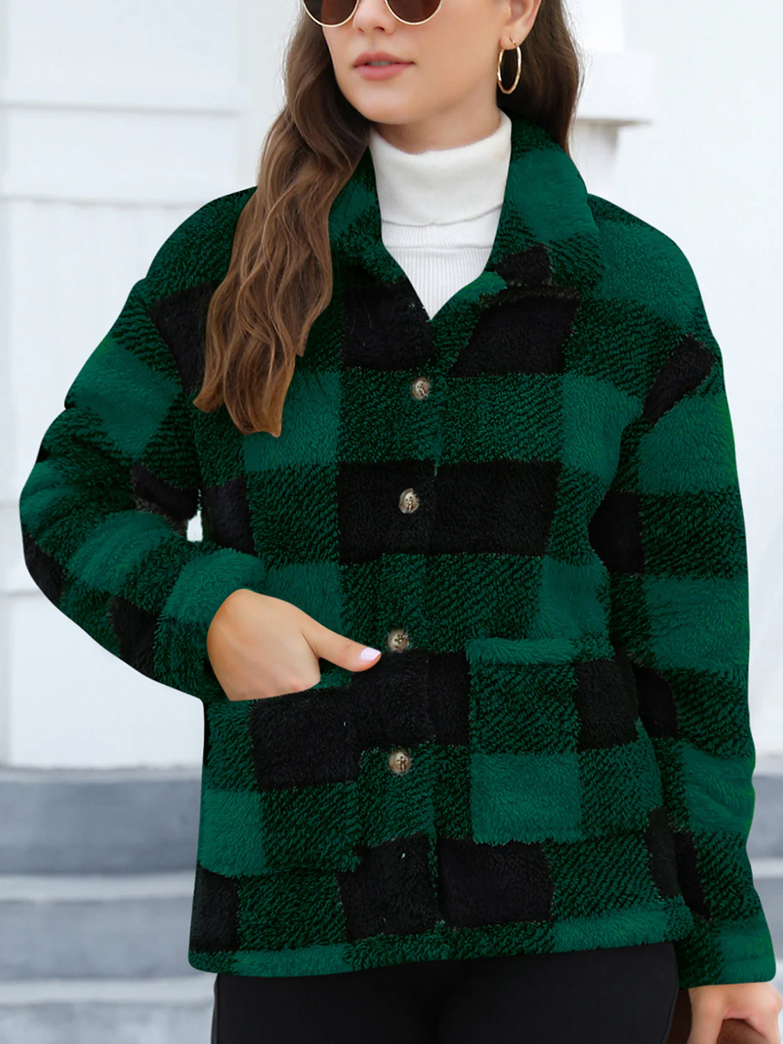 Button Up Drop Shoulder Fuzzy Jacket - Image 6