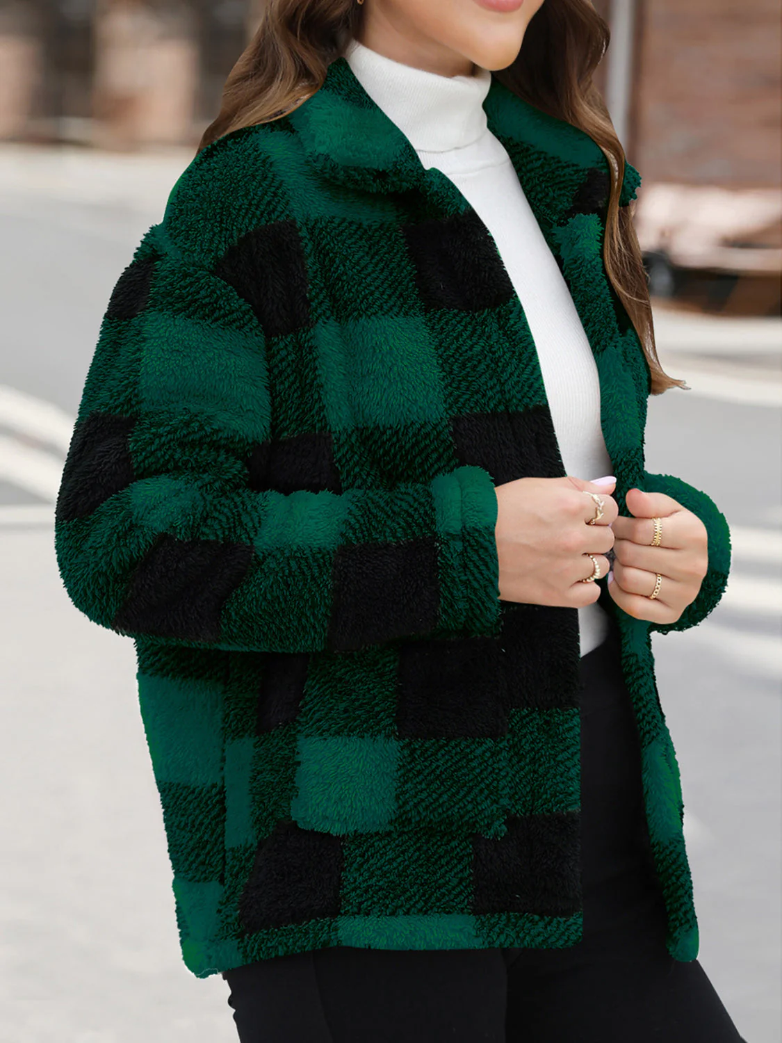 Button Up Drop Shoulder Fuzzy Jacket - Image 8