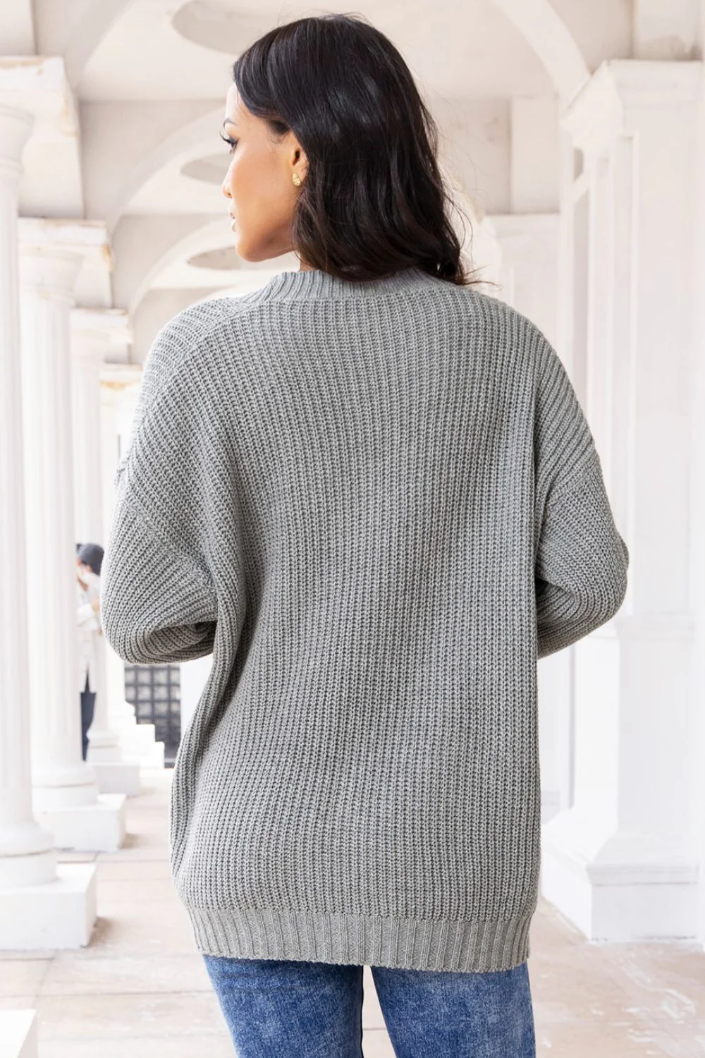 Button Up Long Sleeve Cardigan with Pockets - Image 4