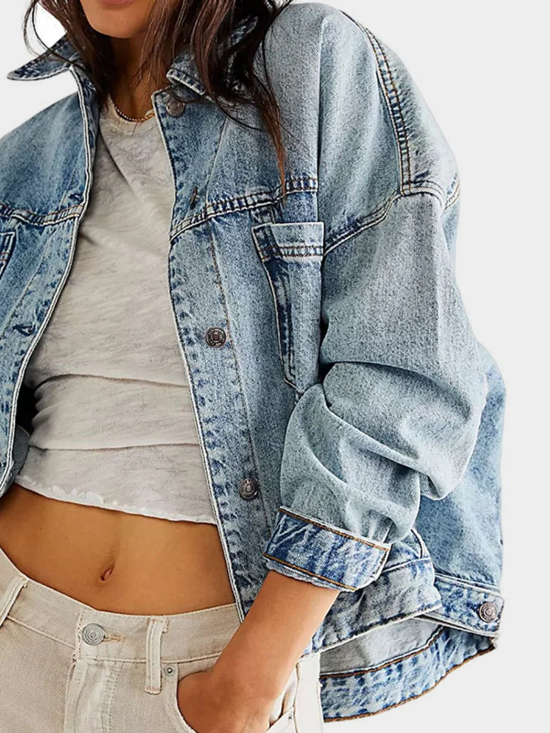 Button Up Long Sleeve Denim Jacket - Image 3