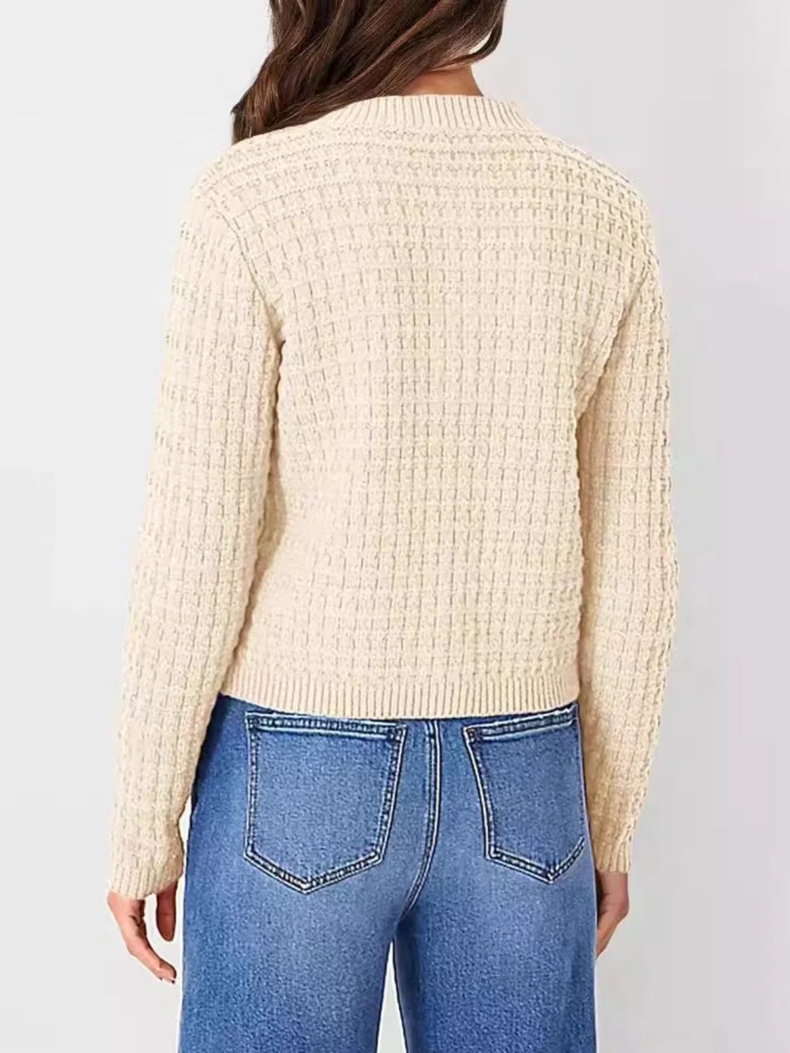 Button Up Round Neck Long Sleeve Cardigan - Image 2