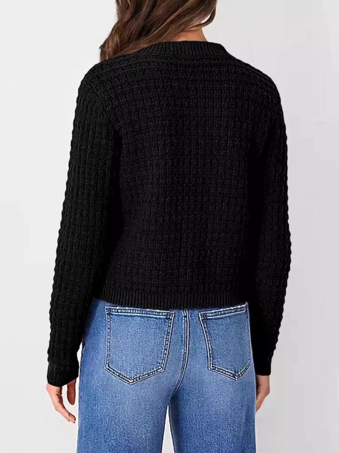 Button Up Round Neck Long Sleeve Cardigan - Image 8