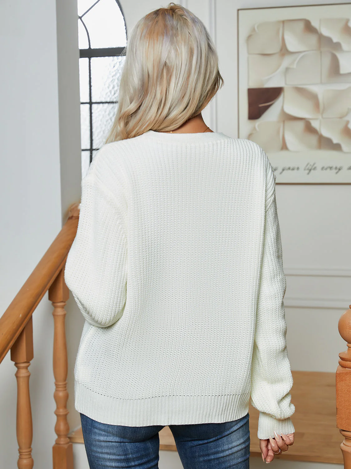 Button Up V-Neck Long Sleeve Cardigan - Image 2