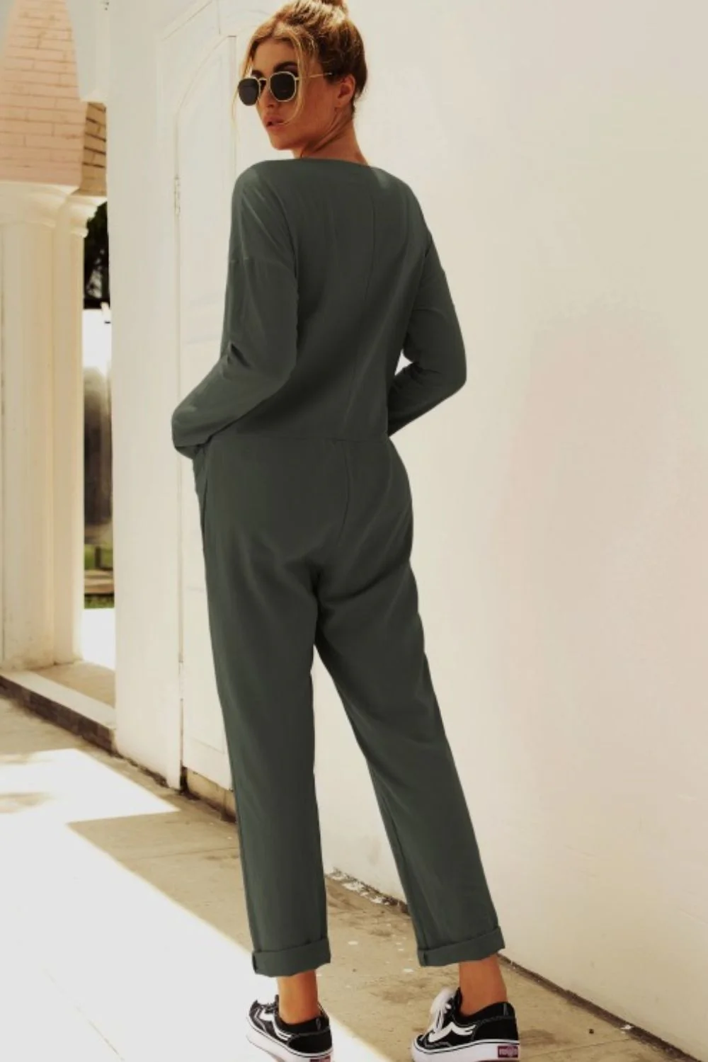Buttoned Drop Shoulder Pocket Jumpsuit - Image 10