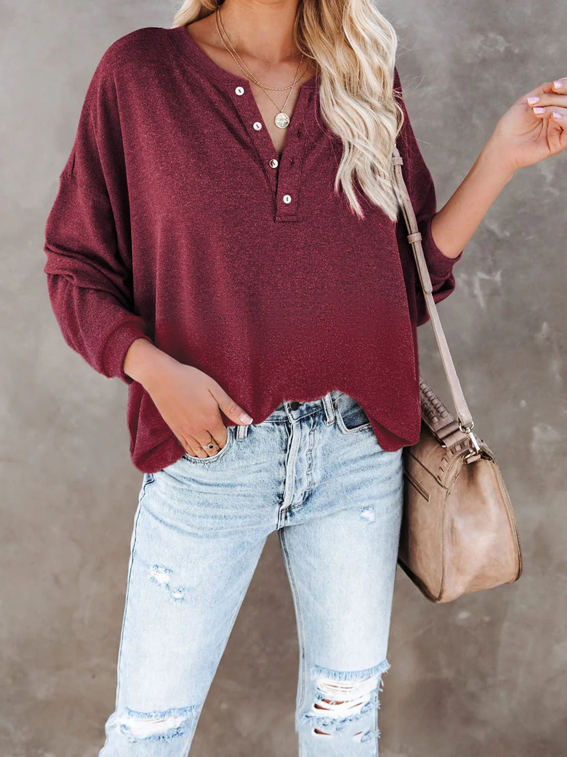 Buttoned Drop Shoulder Top - Image 3