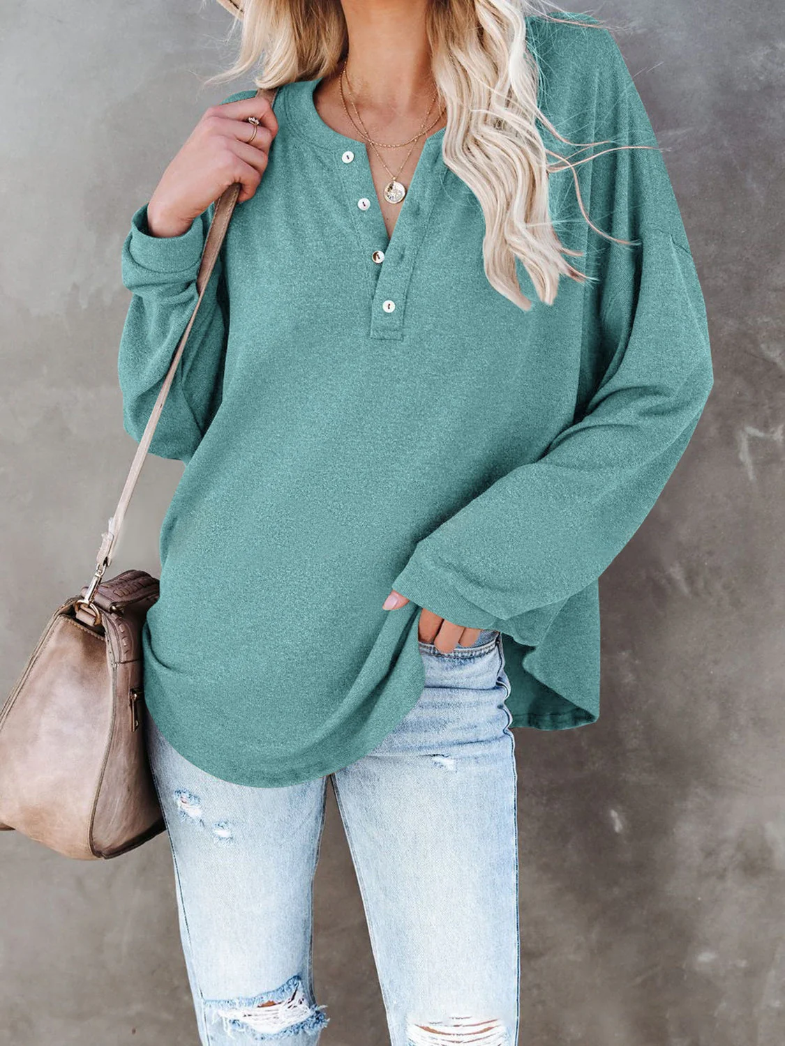 Buttoned Drop Shoulder Top - Image 4