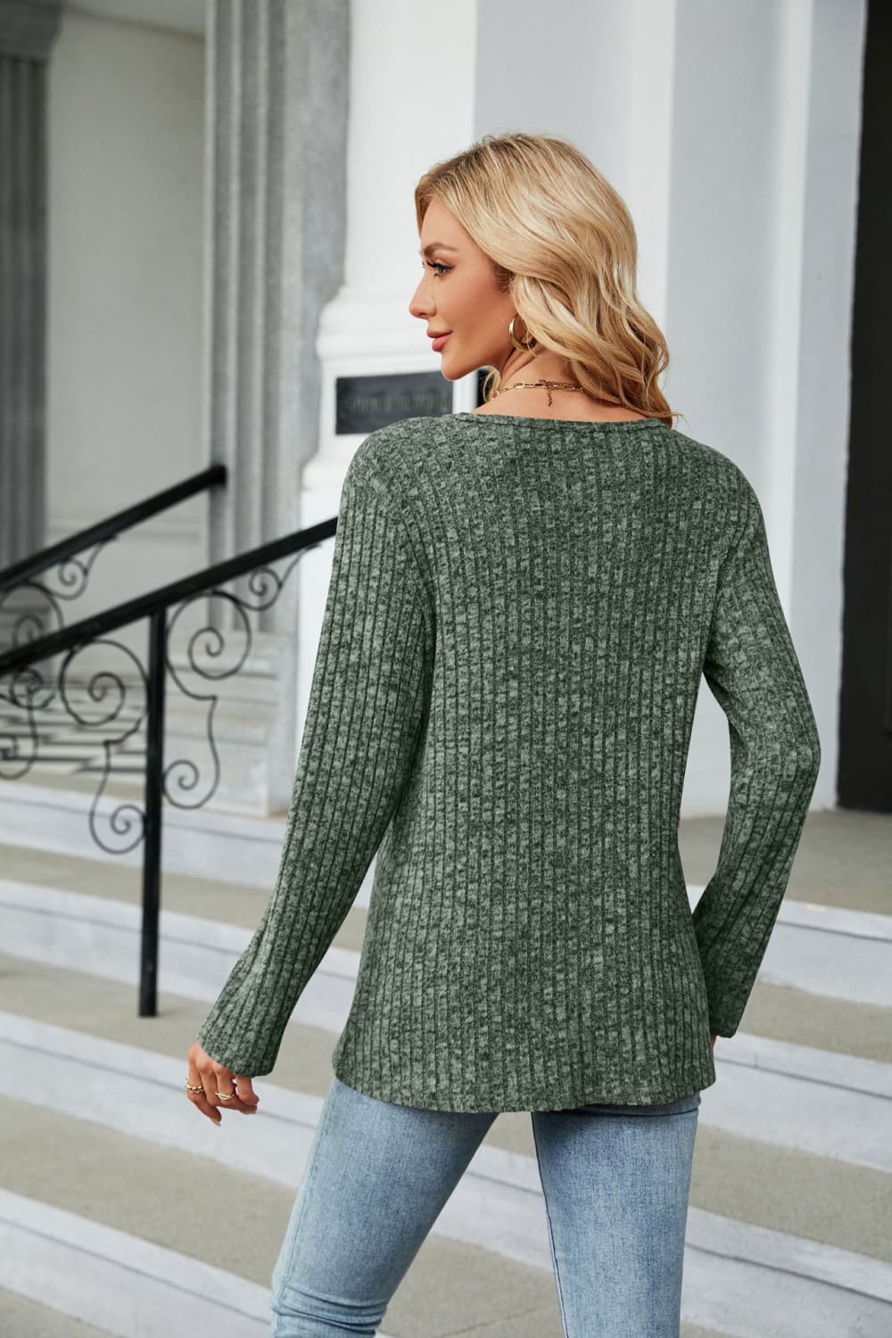 Buttoned Long Sleeve Slit Top - Image 12