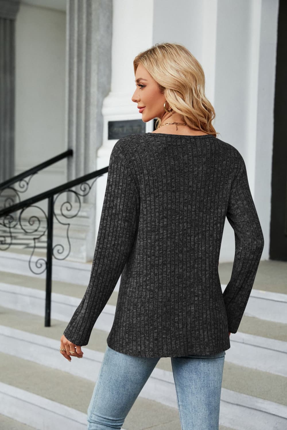 Buttoned Long Sleeve Slit Top - Image 15