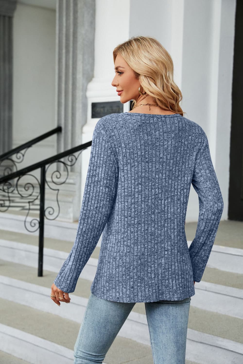 Buttoned Long Sleeve Slit Top - Image 18
