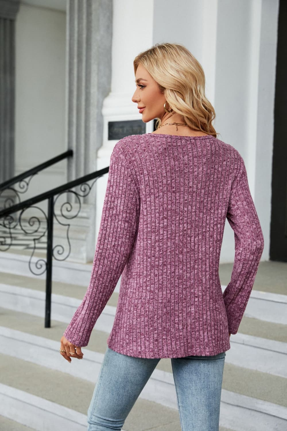 Buttoned Long Sleeve Slit Top - Image 2