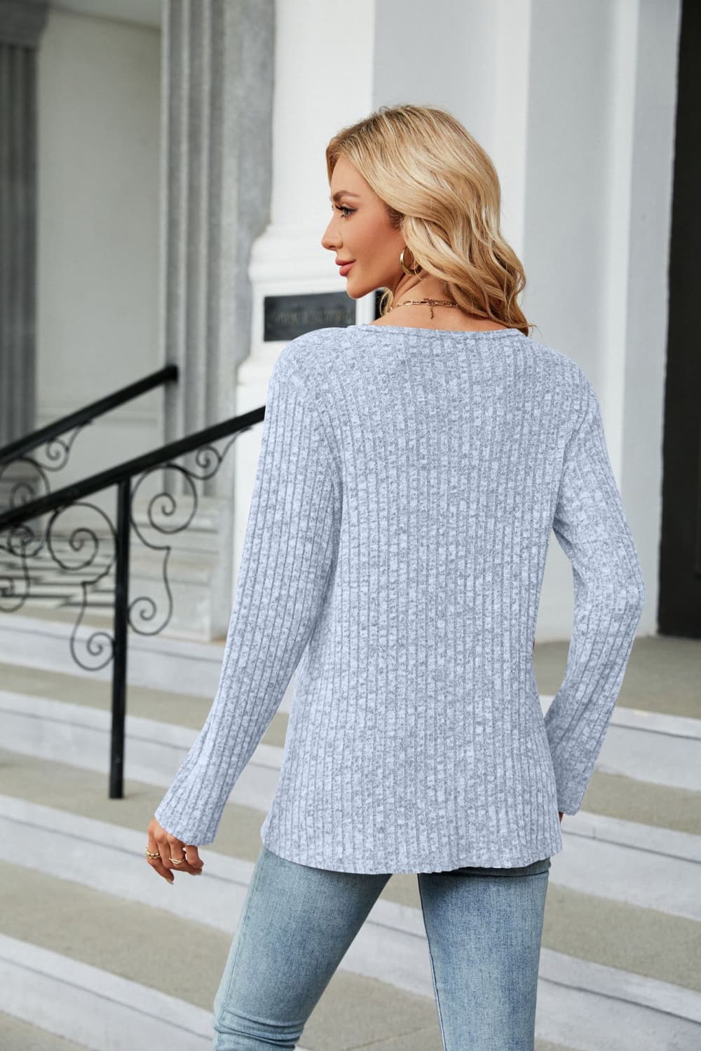 Buttoned Long Sleeve Slit Top - Image 6