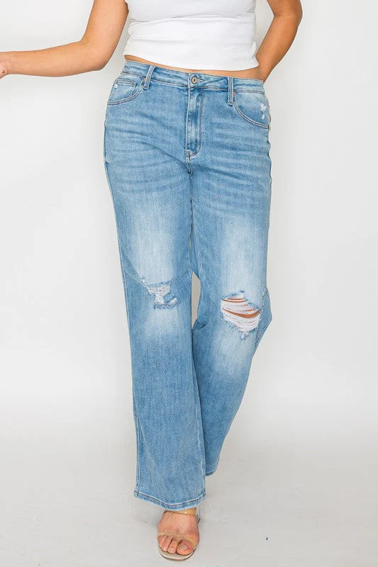 bytos Full Size Distressed High Rise Straight Jeans - Image 10