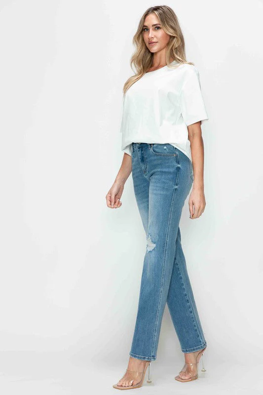 bytos Full Size Distressed High Rise Straight Jeans - Image 3