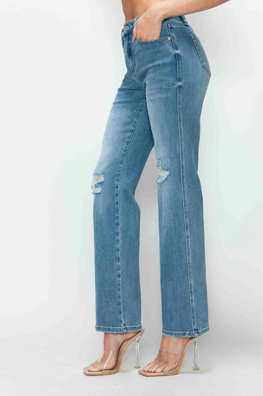 bytos Full Size Distressed High Rise Straight Jeans - Image 8