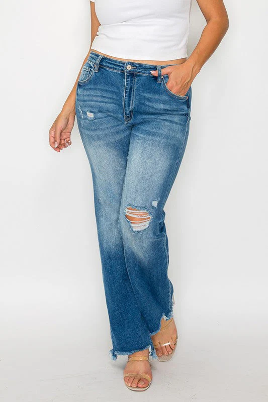 bytos Full Size Raw Hem Distressed Mid Rise Straight Jeans - Image 11
