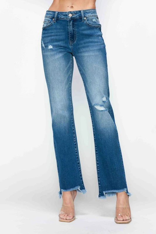 bytos Full Size Raw Hem Distressed Mid Rise Straight Jeans - Image 4