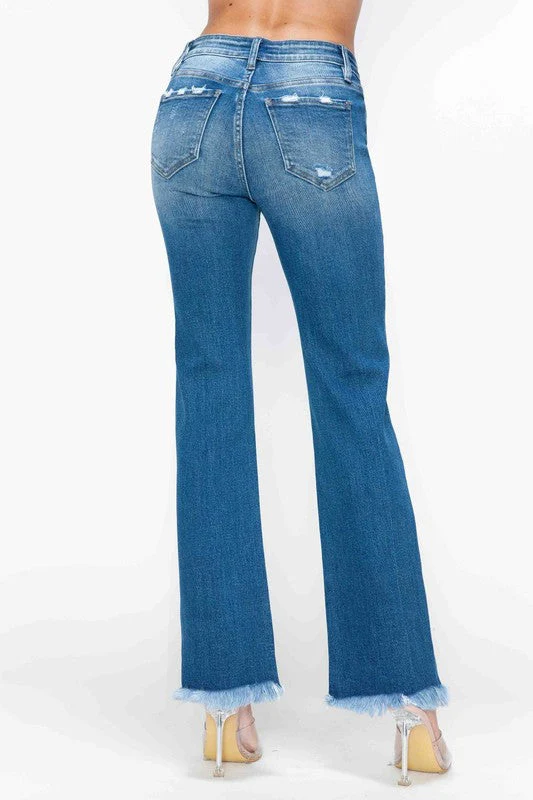 bytos Full Size Raw Hem Distressed Mid Rise Straight Jeans - Image 5