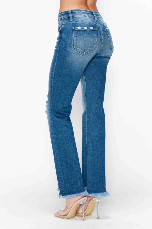 bytos Full Size Raw Hem Distressed Mid Rise Straight Jeans - Image 7