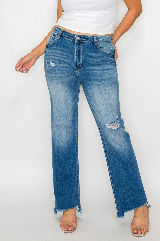 bytos Full Size Raw Hem Distressed Mid Rise Straight Jeans - Image 8