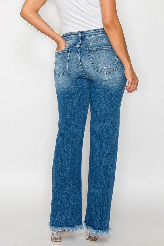 bytos Full Size Raw Hem Distressed Mid Rise Straight Jeans - Image 9