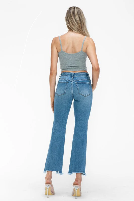 bytos Raw Hem Distressed Mid Rise Crop Jeans - Image 2