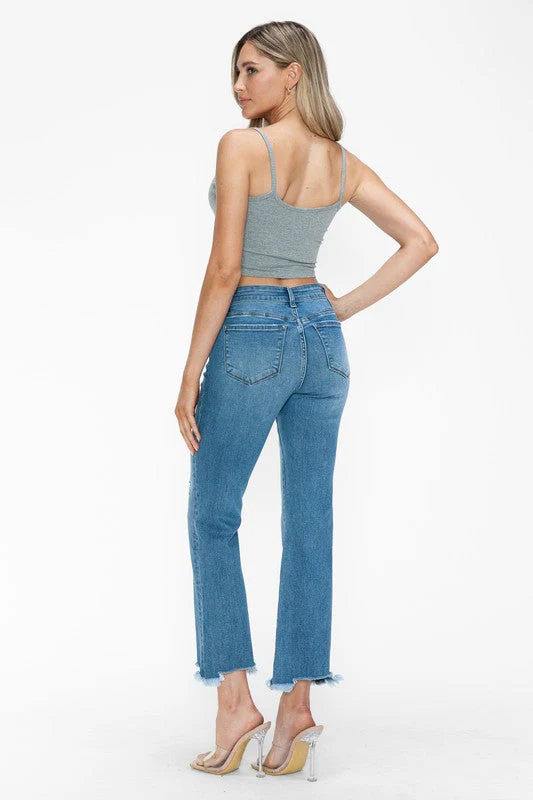 bytos Raw Hem Distressed Mid Rise Crop Jeans - Image 3