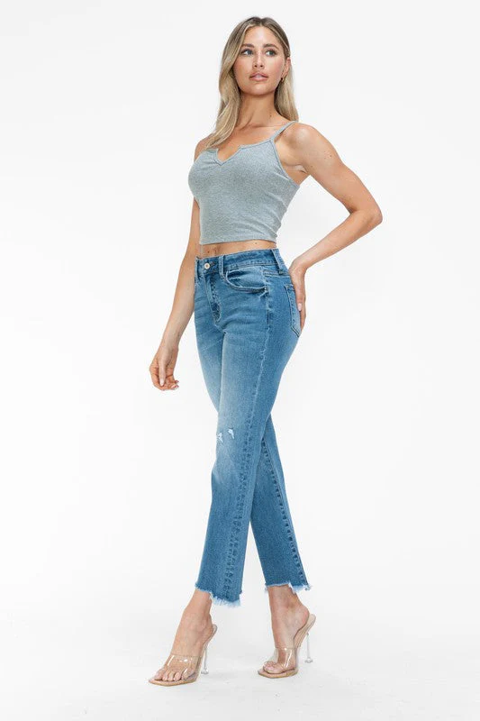 bytos Raw Hem Distressed Mid Rise Crop Jeans - Image 4
