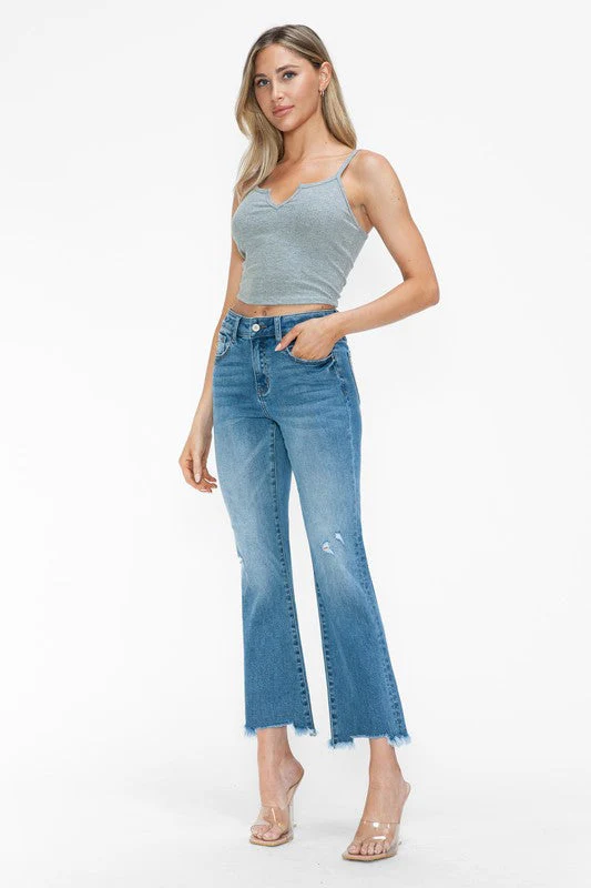 bytos Raw Hem Distressed Mid Rise Crop Jeans - Image 5