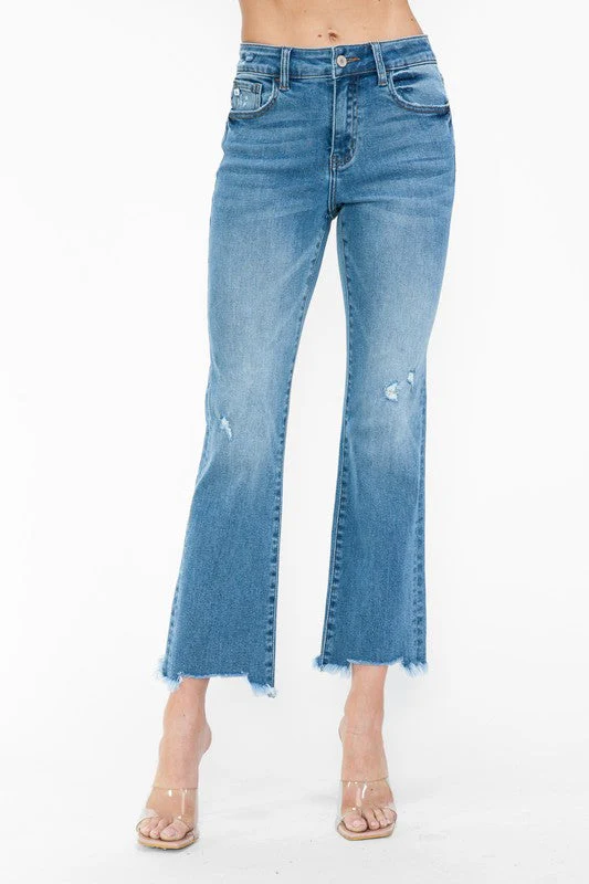 bytos Raw Hem Distressed Mid Rise Crop Jeans - Image 6