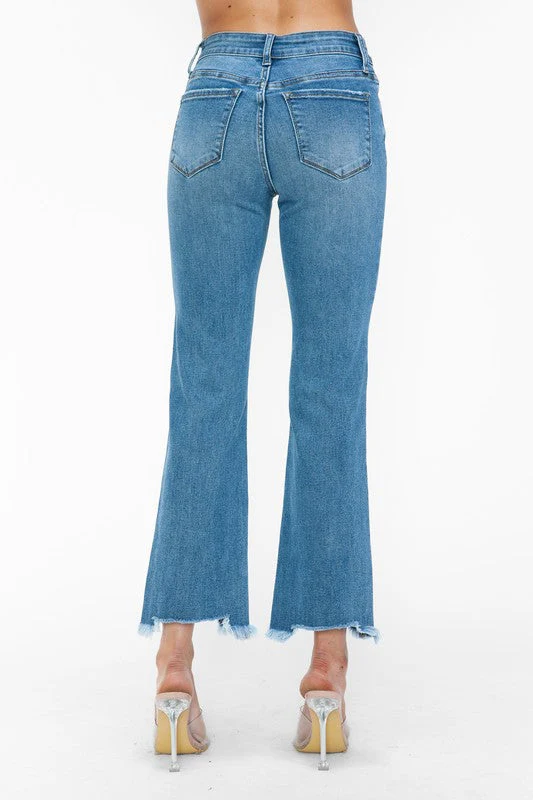 bytos Raw Hem Distressed Mid Rise Crop Jeans - Image 7