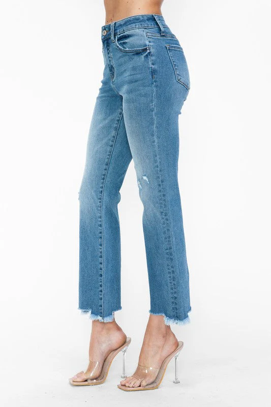 bytos Raw Hem Distressed Mid Rise Crop Jeans - Image 8