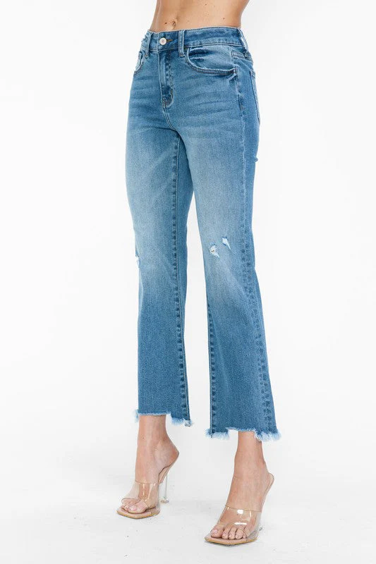 bytos Raw Hem Distressed Mid Rise Crop Jeans - Image 9