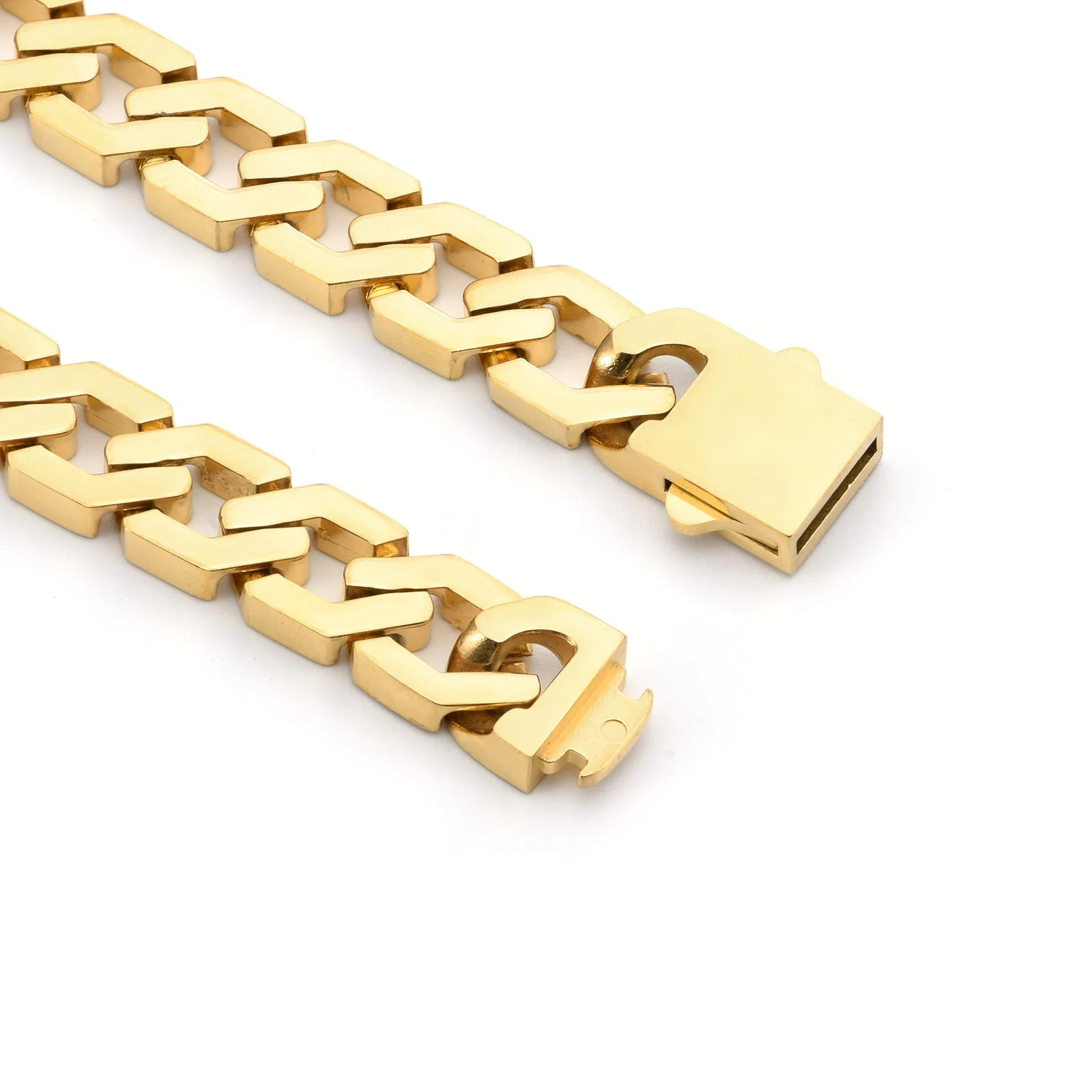 C100G B.Tiff Gold High Polish Flat Angular Cuban Link Necklace by B.Tiff New York - Image 2
