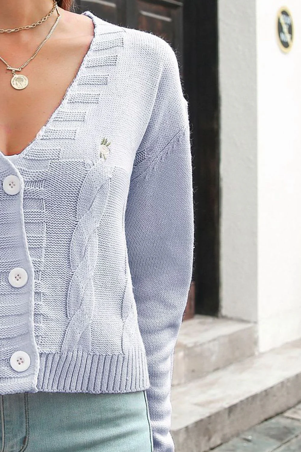 Cable-Knit Button Down Cardigan - Image 3