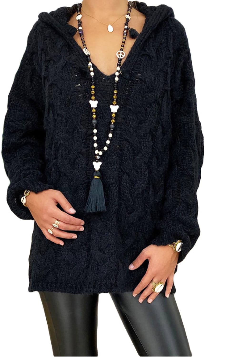 Cable-Knit Hooded Sweater - Image 4
