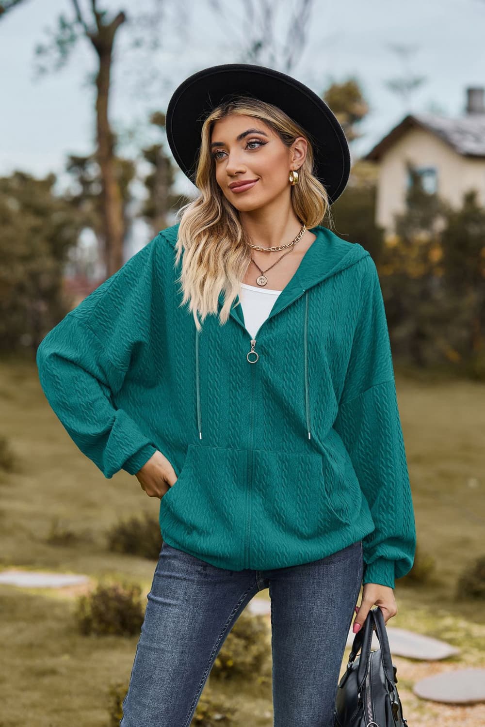 Cable-Knit Long Sleeve Hooded Jacket - Image 10
