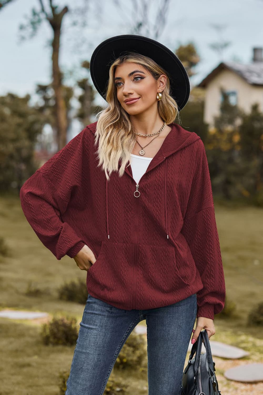 Cable-Knit Long Sleeve Hooded Jacket - Image 13