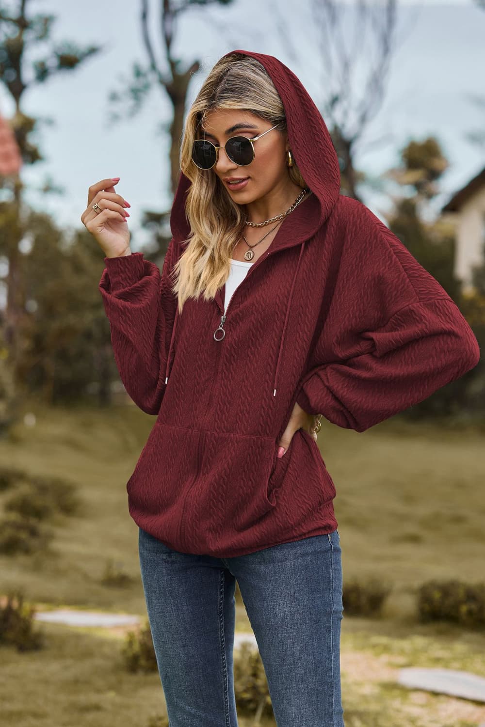 Cable-Knit Long Sleeve Hooded Jacket - Image 14